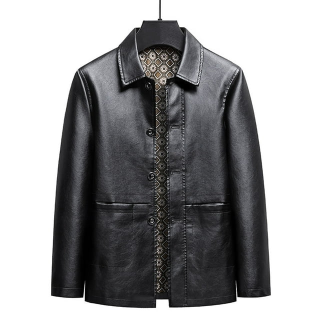 Manteau en Cuir pour Hommes avec Col Rabattu et Manches Longues, Veste de Mode Décontractée, Polyester Léger pour Printemps Hiver, Usage Quotidien, Activités Extérieures