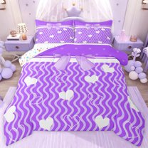 jejeloiu Cartoon Bowtie Loves Twin Comforter Sets,Purple Striped Lines Bedding Set For Girl Reversible 2-Piece