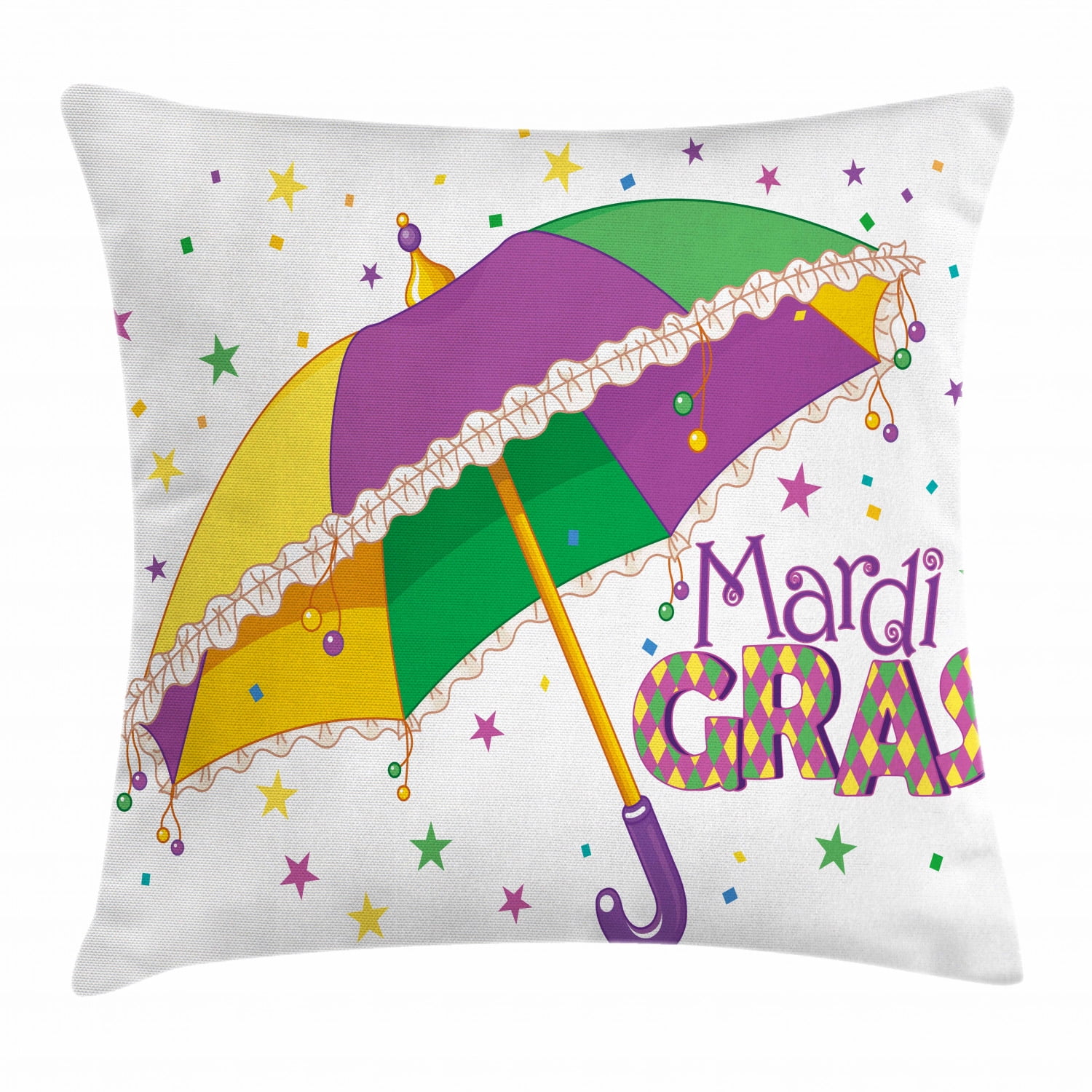 Mardi Gras Throw Pillow Cushion Cover, Parade Preparations Umbrella