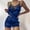 Blue, variant on Awdenio Womens Pajamas Sets , Women Fashion Solid V-Neck Hollow Out Sleveeless Leisure Lounge Wear Sleepwear Suit