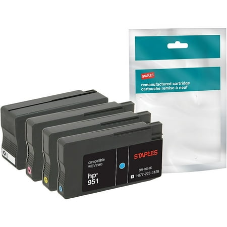 Staples Remanufactured Ink Cartridge Replacement for HP 950XL/HP 951 (Black, Cyan, Magenta,
