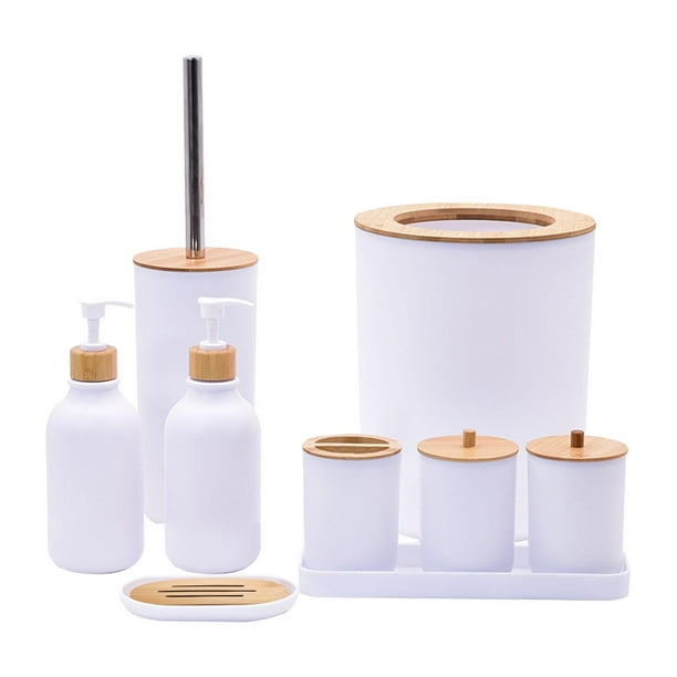 Set de accesorios de baño perfecl Dispensador de jabón 2 dispensadores 1 Vaso 1 jabonera 1 Escobilla 1 cubo 1 bandeja