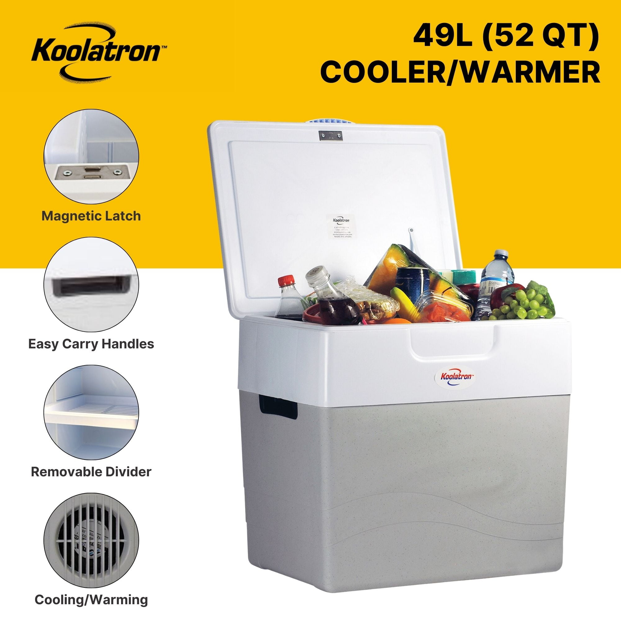 Koolatron P85 Iceless Electric Cooler Warmer 49L / 52 qt Portable Ice Chest  Grey White