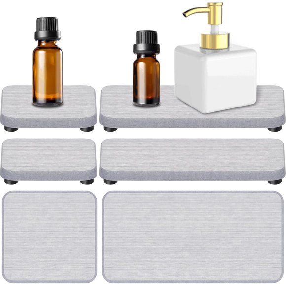 shiyou-4-in-1 Diatomite Soap Dish Set, Water Absorbent Diatomite Tray, Diatomaceous Earth Coasters Soap Holder, Water Absorbing Stone Tray Stone Soap Tray for Kitchen Bathroom (Grey)
