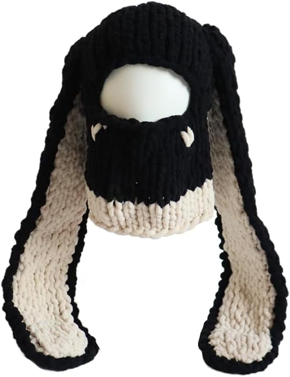 Y2k Knit Balaclava Face Mask for Women Men Bunny Ear Horn Ski Scarf Winter Warm Hat Knit Skull Beanie for Halloween