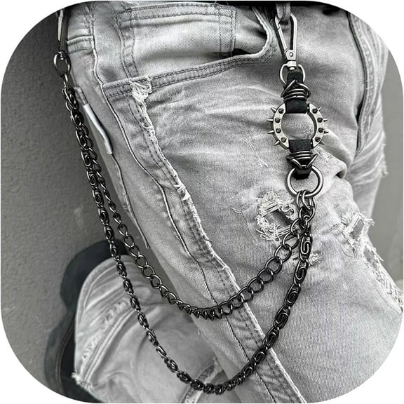 Pirate Ship Wheel Real Cowhide Leather Pants Chain Belt Jean Pocket Wallet Chain with Bag Goth Accessories