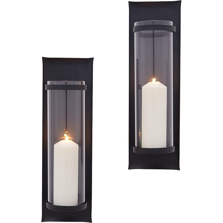 HetayC Metal Pillar Candle Sconces with Glass Inserts - A Wrought