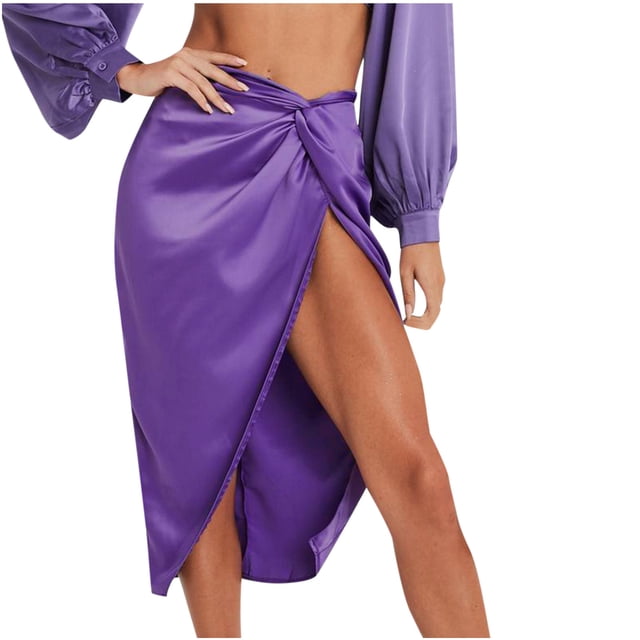 Falda a la cadera para mujer, informal, a la moda, irregular, sexy, de satén liso Wmkox8yi FGJ1722