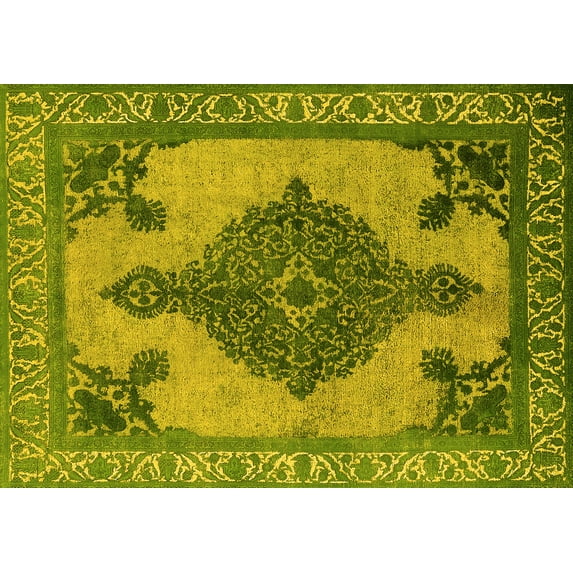 Ahgly Company Indoor Rectangle Oriental Yellow Industrial Area Rugs, 7' x 10'