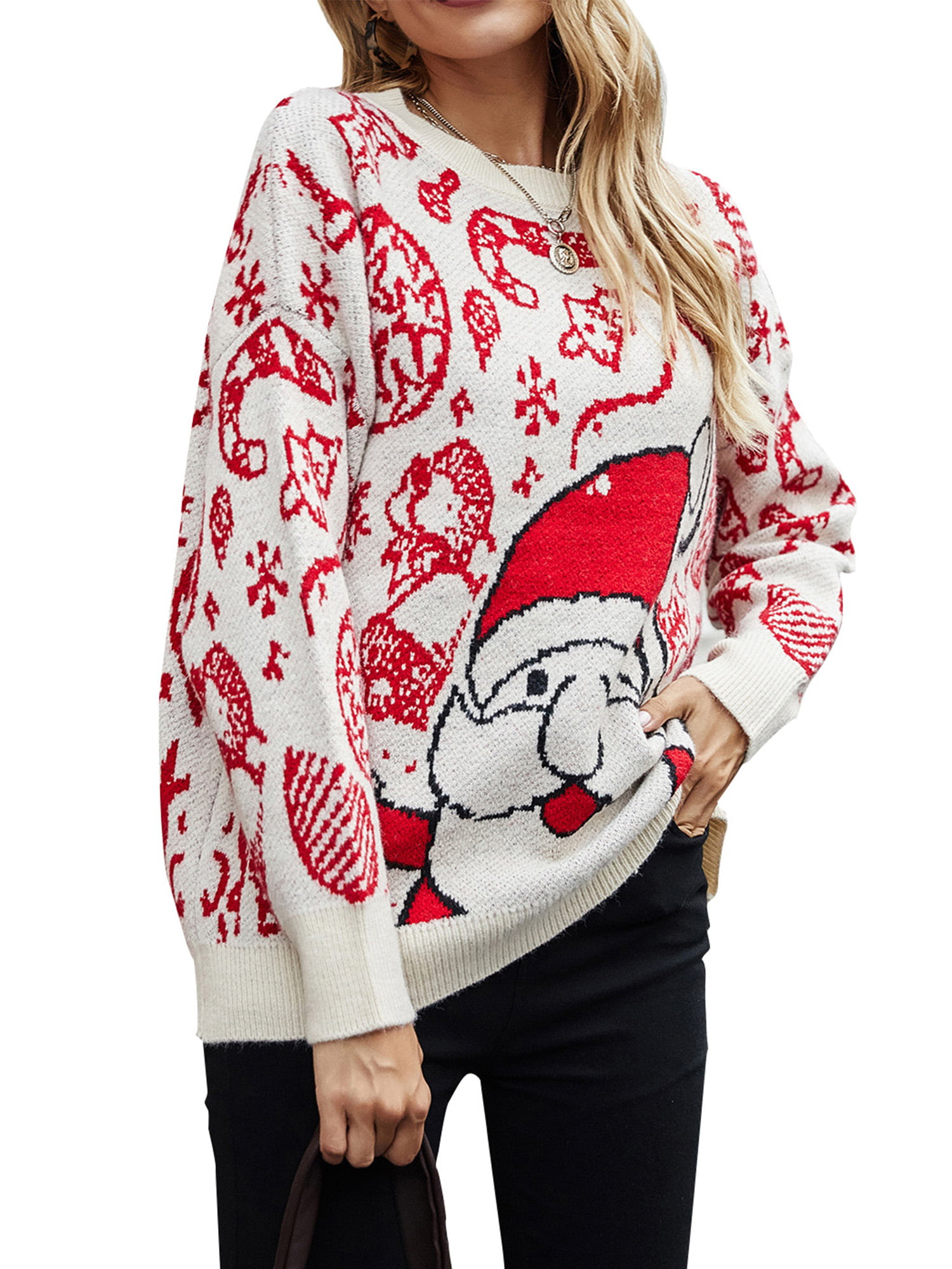 MK988 Womens Crew Neck Print Long Sleeve Christmas Casual Snowflake Pullover Sweatshirt Coat 