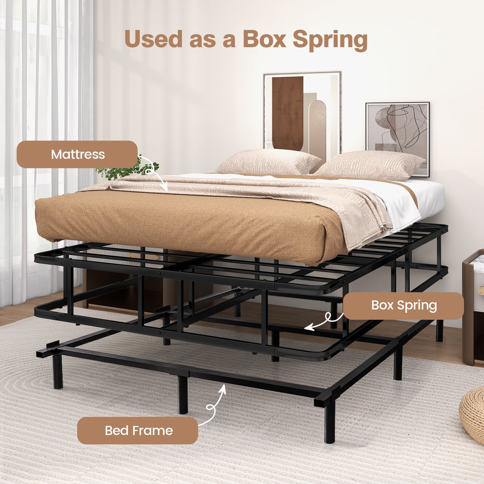 Giantex Queen Size Bed Frame, Metal Platform w/Heavy Duty Steel Slat Support, Mattress Foundation, No Box Spring Needed, Easy Assembly