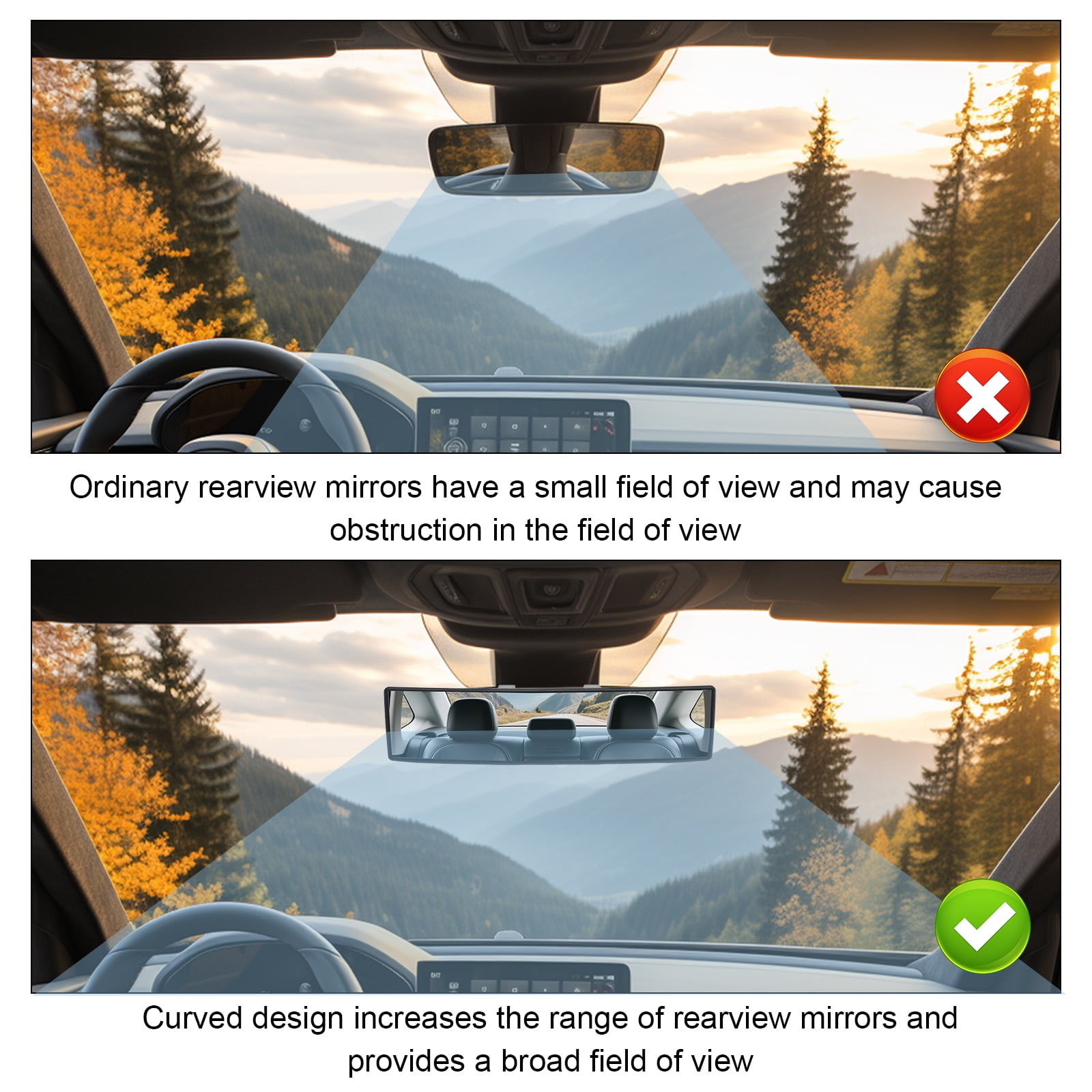 Anxingo Wide-Angle Rear View Mirror, Anti-Glare Interior Mirror for Cars and SUVs-11.8 x 2.8inch(Blue)