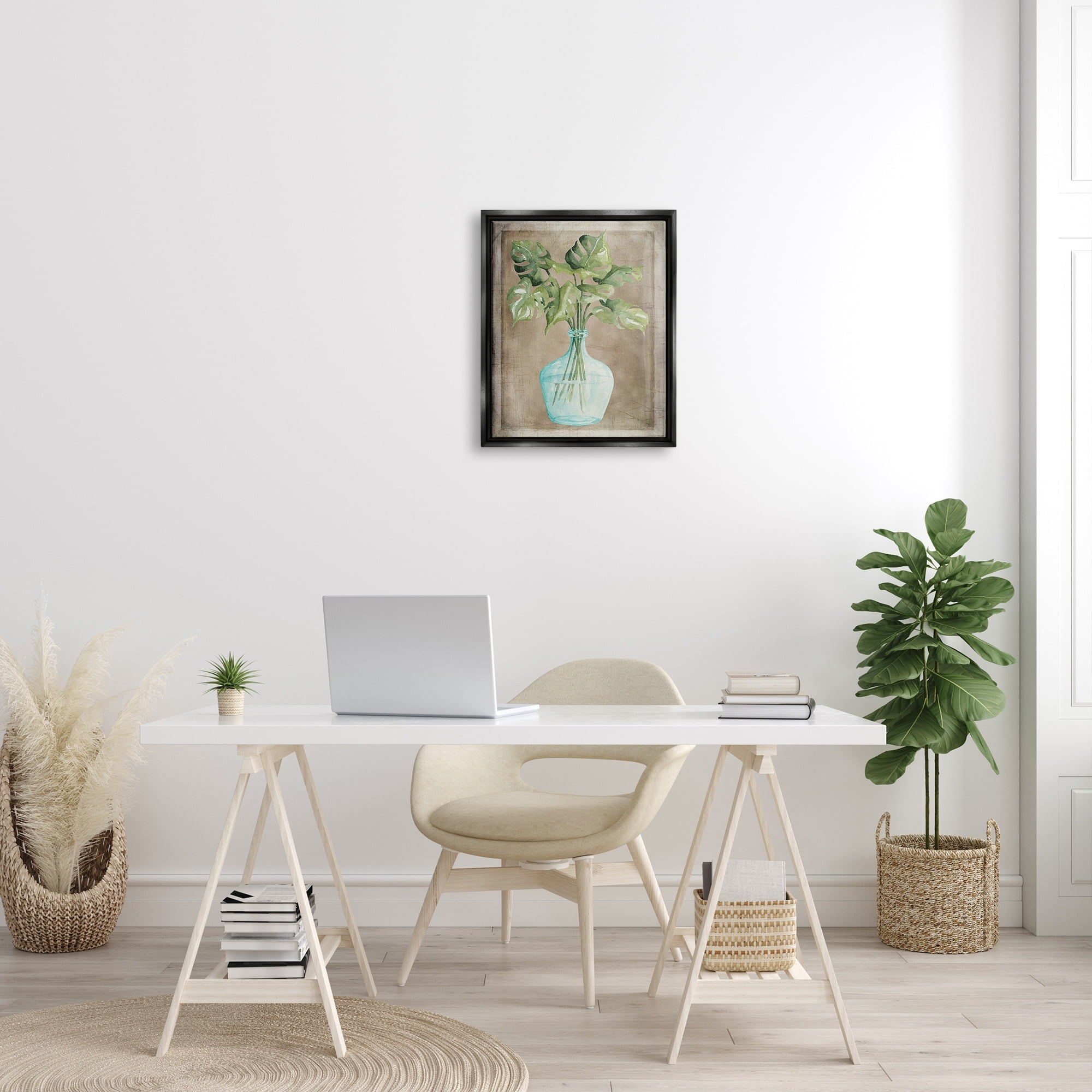 Stupell Industries Monstera Leaves Glass Vase Potted House Plant Painting Metallic Gold Floating Framed Canvas Print Wall Art, Design by Cindy Jacobs