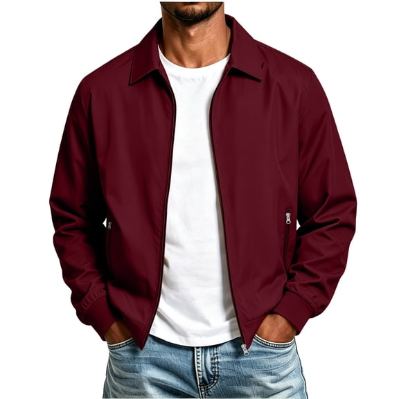 ZCFZJW Mens Lightweight Jackets Full Zip up Casual Stylish Windbreakers Loose Fit Work Office Light Track Jacket Laydown Collar Fall Golf Coats with Pockets Red XXXL