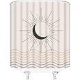 thumbnail image 3 of Mid Century Shower Curtain Abstract Sun Moon Lines Modern Aesthetic Boho Minimalistic Retro Neutral Contemporary Art Bathroom Decor Fabric Set with Hooks(70" WX70 H), 3 of 3