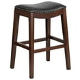 thumbnail image 2 of Merrick Lane 30'' Backless Saddle Style Barstool Traditional Cappuccino Finish Wood Barstool in Black Faux Leather with Nail Accent Trim, 2 of 6