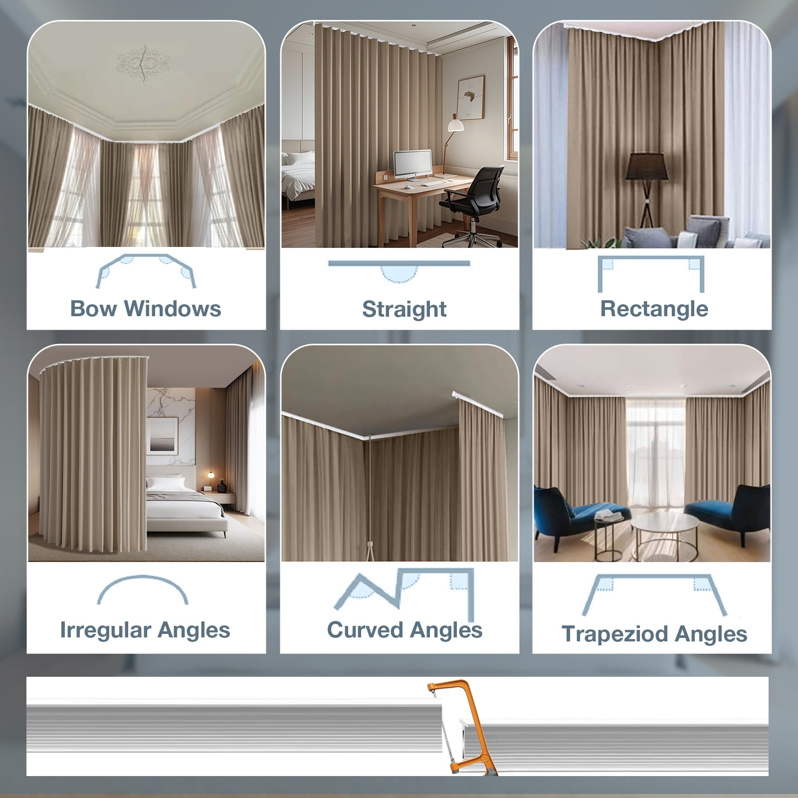 DONGPAI Room Divider Curtains Blackout Privacy Curtain Flexible Ceiling Track Thermal Insulated Noise Reduction Curtains for Living Room Bedroom Partition Separator, 1 Panel, Khaki, 100"x 96"