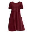 thumbnail image 6 of JBXKXYW Dresses for Women Womens Midi Plu Size Dresses Casual Cotton Linen Dress Crewneck Short Sleeve Cute A Line Tunic Dress With Pockets Dress Sundress Summer Dresses (Red,S), 6 of 6