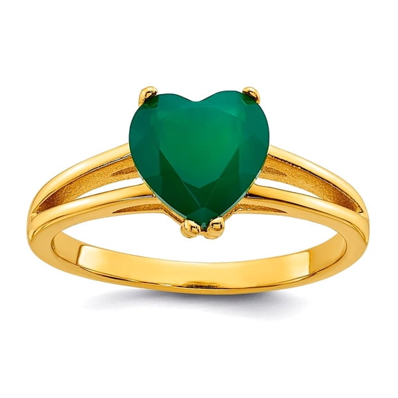 1.9 To 3.3 (tapered)mm 925 Sterling Silver Gold-tone Green Chalcedony Love Heart Ring Size 6 Statement Ring for Women