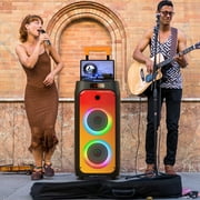 JYX Large Party Speaker, Stereo Outdoor Speaker Bluetooth with Wheels & Trolley Bar, T8