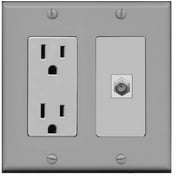 RiteAV - 15 Amp Power Outlet and 1 Port Coax Cable TV- F-Type Decorative Type Wall Plate - Gray