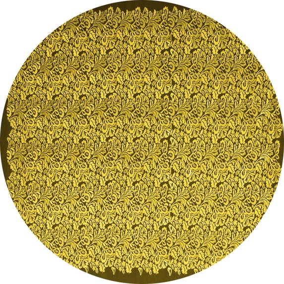 Ahgly Company Machine Washable Indoor Round Abstract Yellow Contemporary Area Rugs, 6' Round