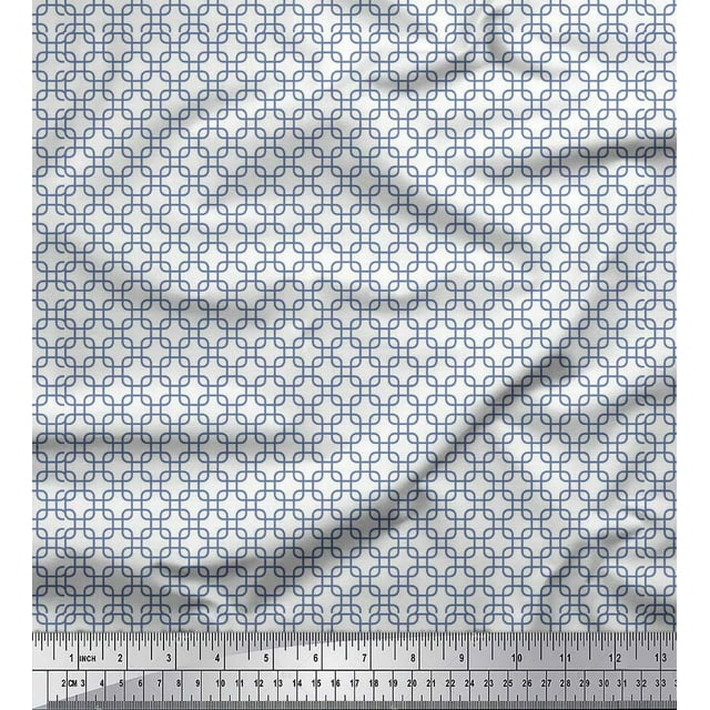 Soimoi White Velvet Fabric Square Geometric Print Fabric by the Yard 58 Inch Wide