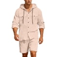 thumbnail image 5 of IWRICH Men's 2 Piece Linen Set Casual Long Sleeve Button down Hoodie Shirts and Shorts Sets Fashion Summer Beach Outfits Khaki XXXL, 5 of 5