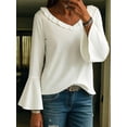 thumbnail image 2 of Womens Blouse Ruffle 3/4 Sleeve Tops V Neck Business Casual Blouses Shirts Spring Summer Outfits White M, 2 of 4
