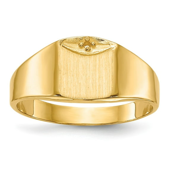 Solid 14k Yellow Gold 8.0x7mm Closed Back Diamond Engravable Monogram Signet Ring Band with CZ Cubic Zirconia Size 7.5