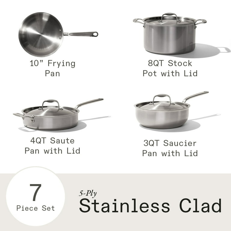 Made In Cookware - 10 Piece Stainless Steel Pot and Pan Set - 5 Ply Clad -  Includes Stainless Steel Frying Pans, Saucepans, Saucier and Stock Pot