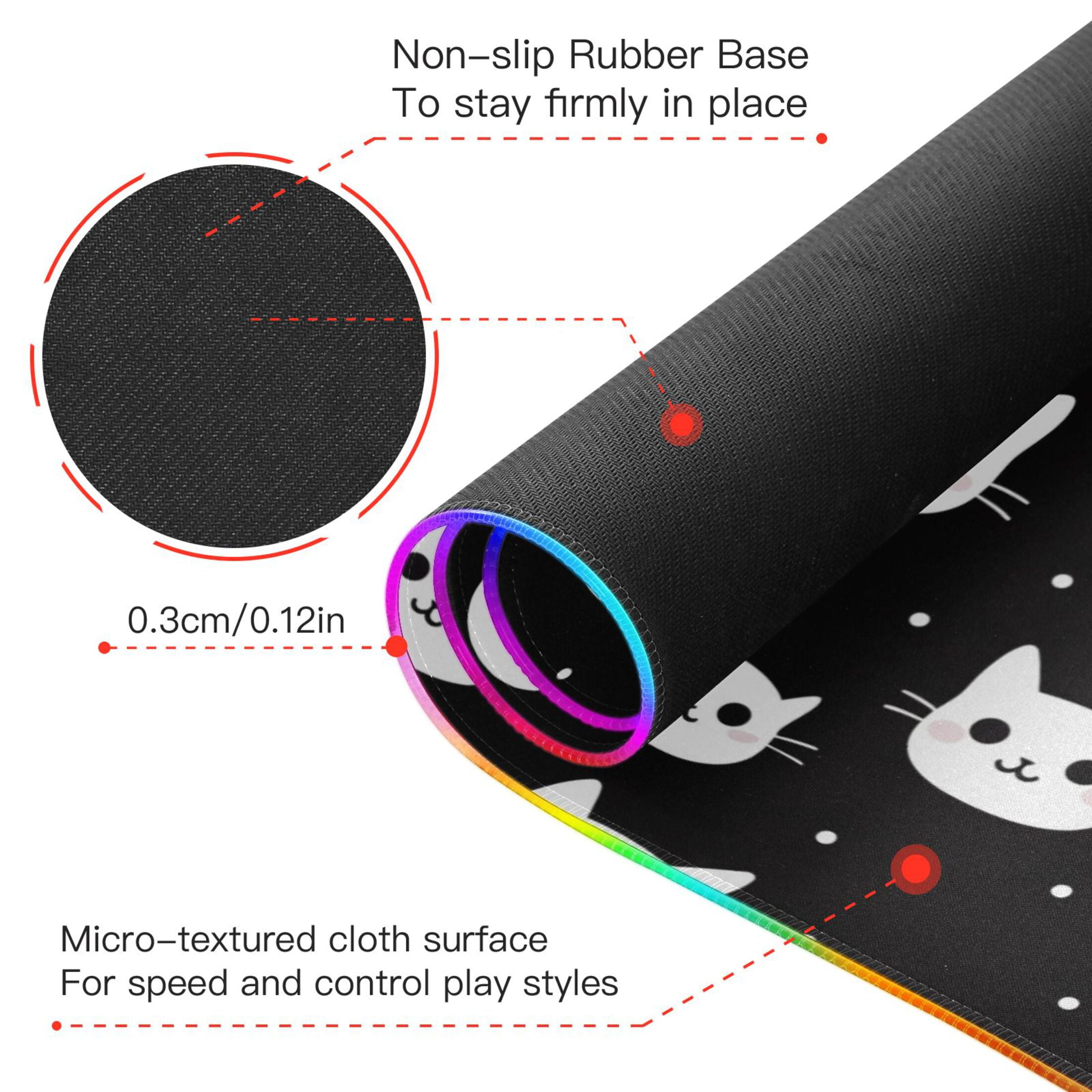 Wireless Charging Mouse Pad Large RGB Gaming Desk Mat 13 Light Modes Mousepad 35.4x15.7 Cat Glad Face