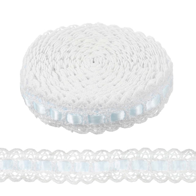 Uxcell Cinta de encaje con ojales de 5 yardas, 0.79 pulgadas de cinta de ganchillo para coser vestido, delantal, almohada, muñecas, ropa, decoración de bolsa, azul claro