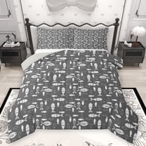 Homewish Cute Cartoon Fish Queen Comforter Set,Fishing And Hunting Bedding Sets,Gray White Bedding Comforter Set For Boys Kids,Ultra Soft Home Decor Reversible,3pcs