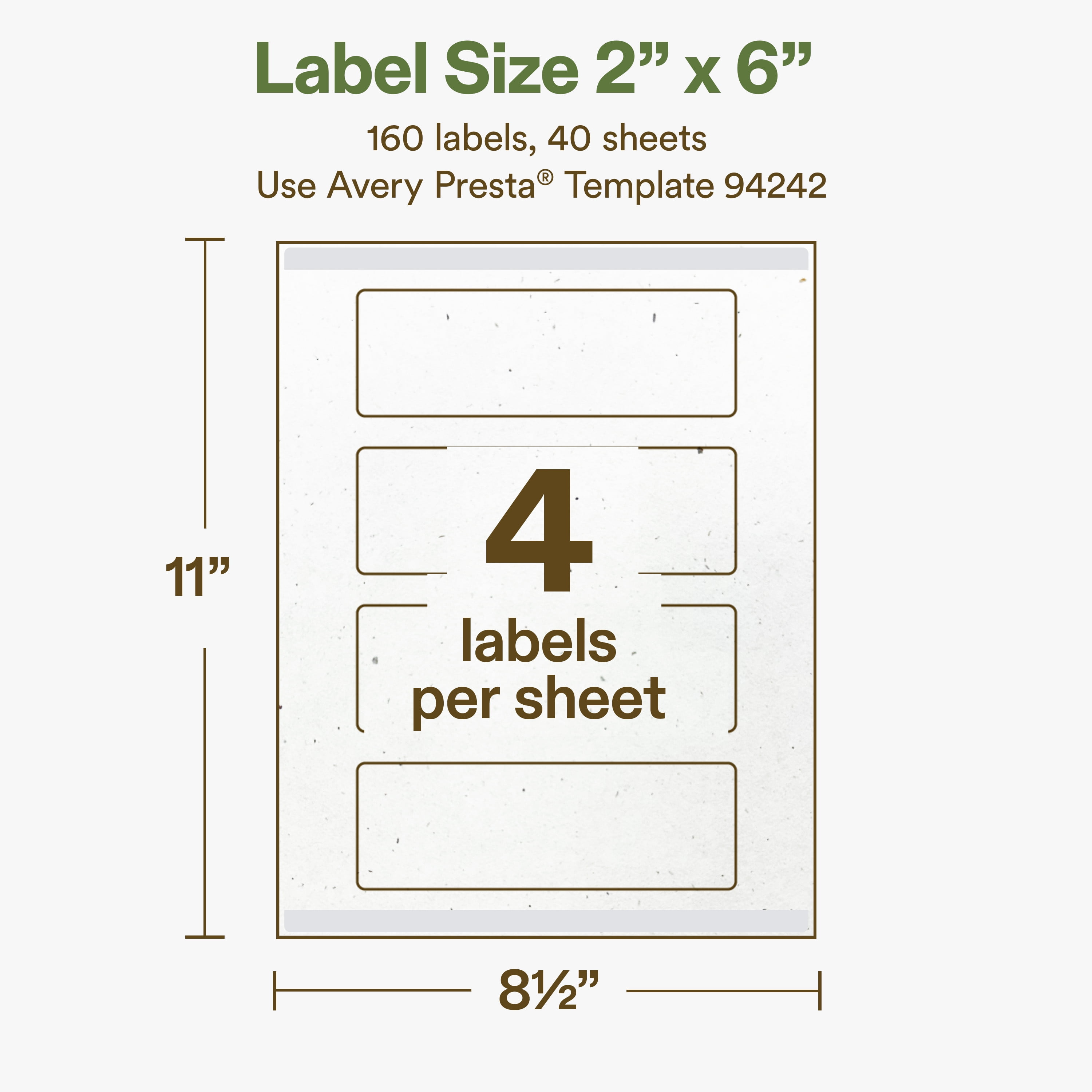 Avery Rectangle Hemp Labels, 2" x 6", Off-White, 160 Total