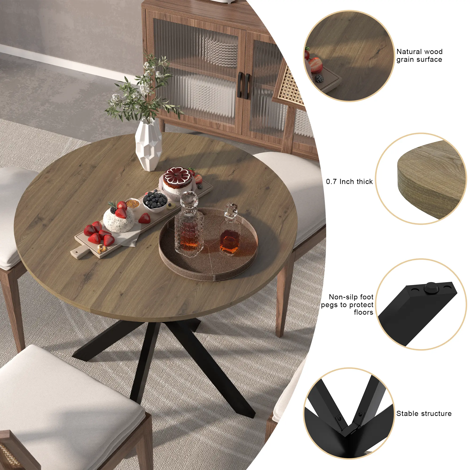 Aukfa Round Dining Table for 4, 31.5" Small Kitchen Table with MDF Top & Metal Legs for Kitchen, Living Room, Small Space, Vintage Industrial Style, Rustic Brown