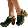 thumbnail image 2 of FSJ Women Slingback Clogs Wooden Block Heel Closed Round Toe Platform Studded Mules Buckle Strap Vintage Dress Slide Sandals Size 11 Green, 2 of 4