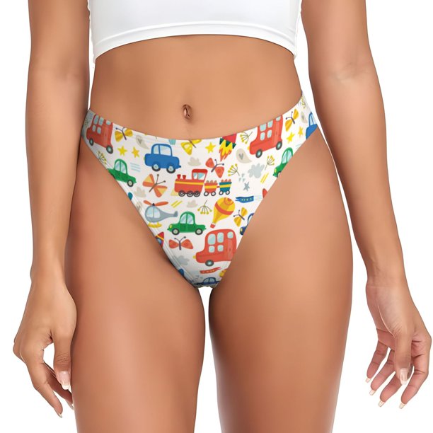 Balery Cartoon Transportation Tangas de Algodón para Mujer con Estampado – Ropa Interior Sexy, Transpirable, G-string-3X-Large