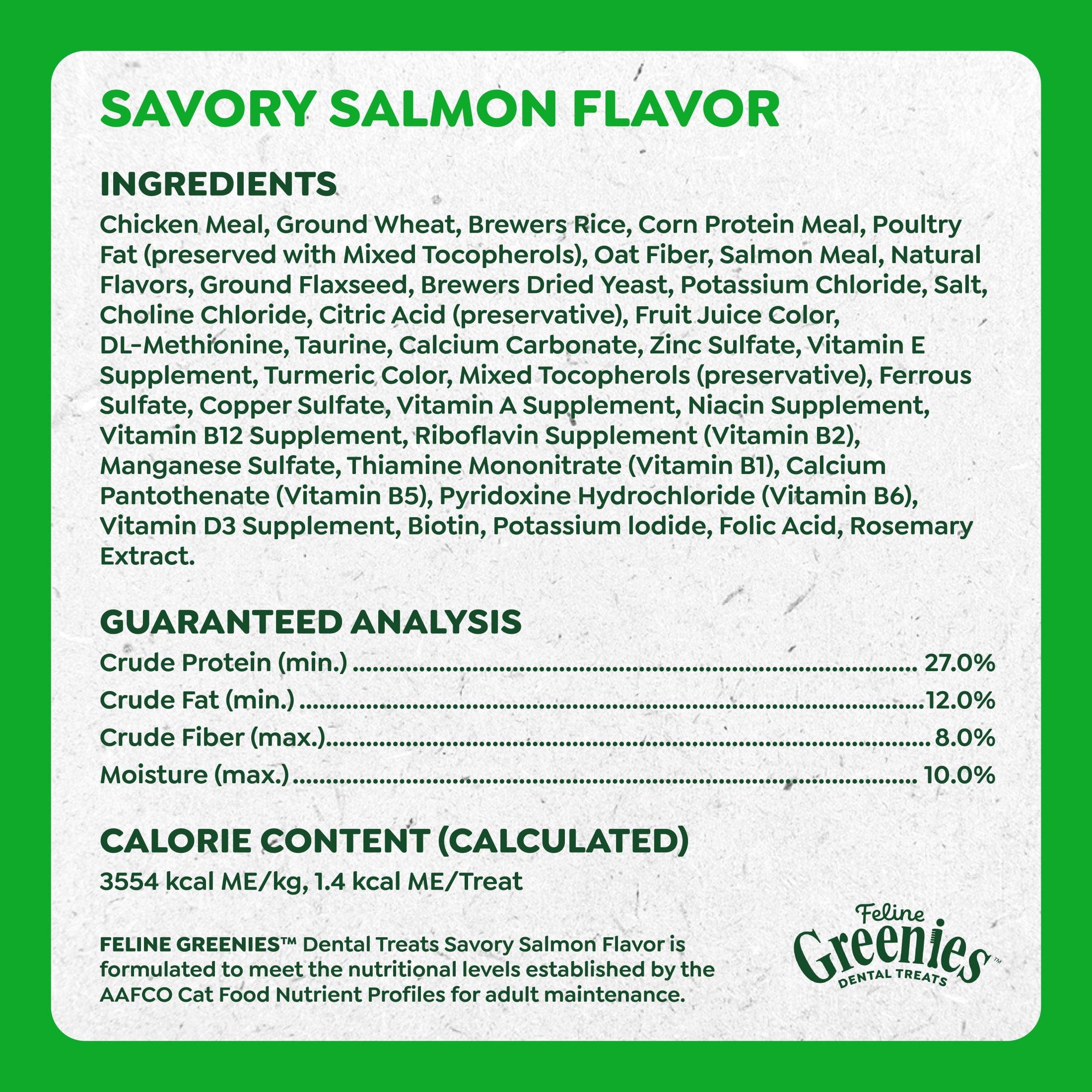 Greenies Feline Savory Salmon Flavor Adult Natural Dental Cat Treats, 9.75 oz Tub