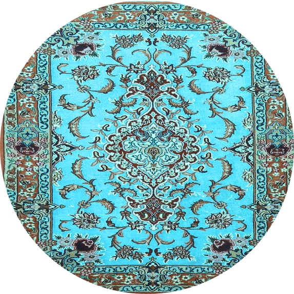 Ahgly Company Indoor Round Medallion Light Blue Traditional Area Rugs, 3' Round