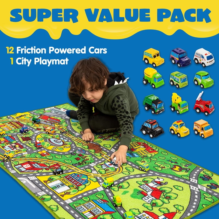 Joyfy Kids Car Play Rug with 12 Pull-Back Vehicles photo 8