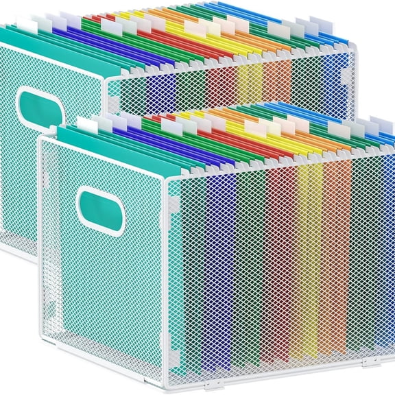 2 Pack Hanging File Organizer, Mesh File Folder Box Filing Box Cabinet Organizer Storage Boxes, Letter Size,White