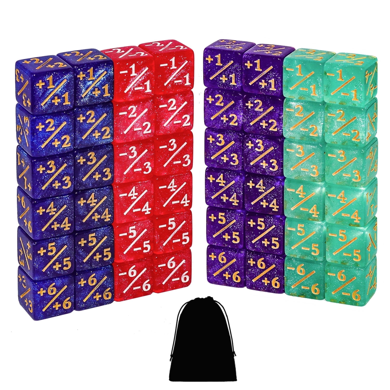 SWAJUJA 48Pcs 12mm MTG Counter Dice  +1/+1 Tokens 4 Color 6 Sided Dice Set with Black Pouch for Magic The Gathering, MTG, TCG, Card Games Accessories