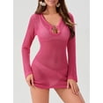 thumbnail image 3 of Niusricy Women Sexy Beach Cover Ups Ladies Solid Color Cutout Swimsuit Coverup Long Sleeve Mini Dress Summer Crochet Bathing Suit Coverups Fashion Casual Lightweight Knit Dresses for Vacation, 3 of 8