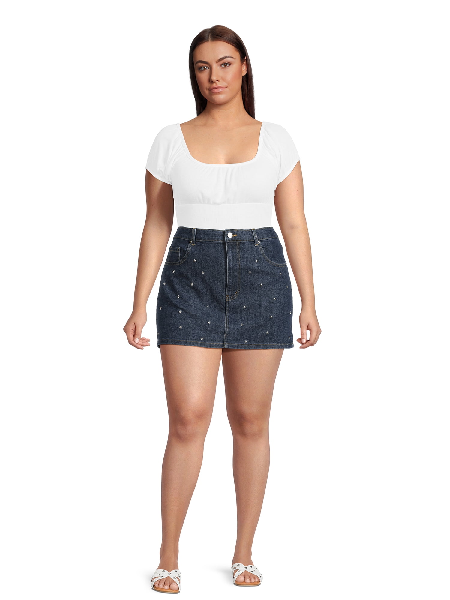 No Boundaries Juniors Plus Star Studded Denim Mini Skirt No Boundaries Juniors Plus Star Studded Denim Mini Skirt