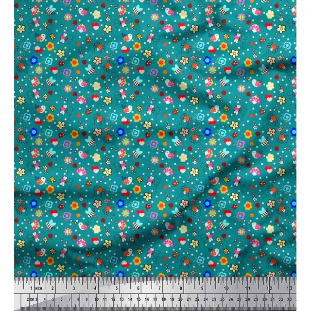 Soimoi Rayon Tissu Point, Floral & Insecte Clip Art Imprimer Tissu par la Cour 56 Pouces de Large