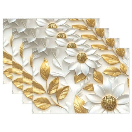 

Ryvnso Placemats Set of 4 3d Flowers Pattern Dining Mats Heat-Resistant Non-Slip Washable Table Mat
