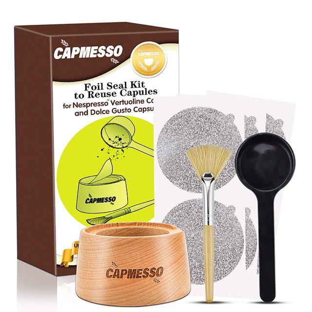 Trousse de Scellés en Papier D\'aluminium pour Réutiliser Nespresso Vertuo, Capsules Réutilisables Vertuoline Rechargeables (Trousse de Scellage Complète + 100 Couvercles)