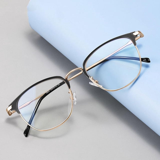 Gafas con filtro de luz azul Baoblaze cuerno clásico semi sin montura lentes transparentes Oro