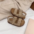 thumbnail image 5 of Walking Sandals Boys Girls Faux Leather Anti-Slip Adjustable Buckle Comfortable Beach Sandals Open Toe Low Heel Khaki 1.5(34), 5 of 5